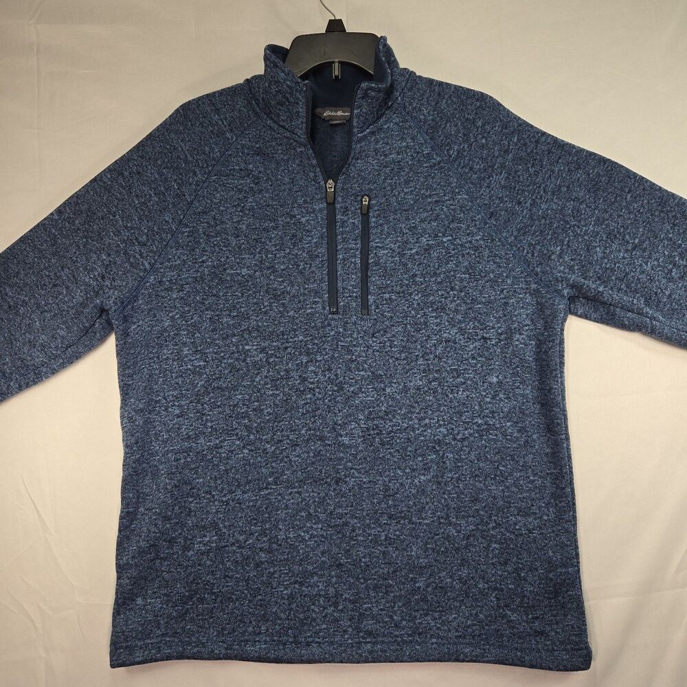 Eddie Bauer 1/4 Zip Sweater Pullover Fleece Men's Large Heathered Blue Pocket